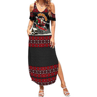 Skater Santa Claus Ho Ho Ho Christmas Family Matching Summer Maxi Dress and Hawaiian Shirt Xmas Holiday Patterns - Wonder Print Shop