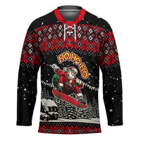 Skater Santa Claus Ho Ho Ho Christmas Hockey Jersey Xmas Holiday Patterns - Wonder Print Shop