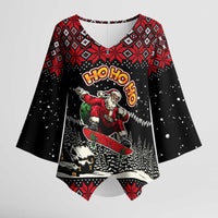 Skater Santa Claus Ho Ho Ho Christmas Kimono Sleeve Blouse Xmas Holiday Patterns - Wonder Print Shop
