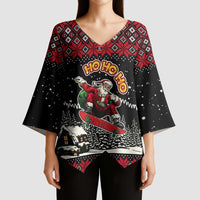 Skater Santa Claus Ho Ho Ho Christmas Kimono Sleeve Blouse Xmas Holiday Patterns - Wonder Print Shop