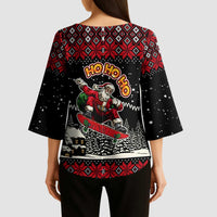 Skater Santa Claus Ho Ho Ho Christmas Kimono Sleeve Blouse Xmas Holiday Patterns - Wonder Print Shop