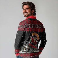 Skater Santa Claus Ho Ho Ho Christmas Long Sleeve Polo Shirt Xmas Holiday Patterns - Wonder Print Shop