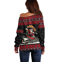 Skater Santa Claus Ho Ho Ho Christmas Off Shoulder Sweater Xmas Holiday Patterns - Wonder Print Shop