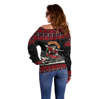 Skater Santa Claus Ho Ho Ho Christmas Off Shoulder Sweater Xmas Holiday Patterns - Wonder Print Shop