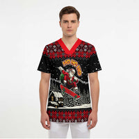 Skater Santa Claus Ho Ho Ho Christmas Scrub Top Xmas Holiday Patterns - Wonder Print Shop