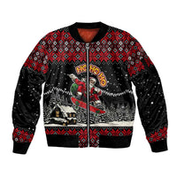 Skater Santa Claus Ho Ho Ho Christmas Sleeve Zip Bomber Jacket Xmas Holiday Patterns - Wonder Print Shop