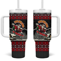Skater Santa Claus Ho Ho Ho Christmas Tumbler With Handle Xmas Holiday Patterns - Wonder Print Shop