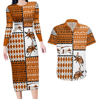 Horse Cowboy Merry Christmas Design Couples Matching Long Sleeve Bodycon Dress and Hawaiian Shirt Funny Xmas Holiday Patterns - Wonder Print Shop