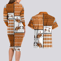 Horse Cowboy Merry Christmas Design Couples Matching Long Sleeve Bodycon Dress and Hawaiian Shirt Funny Xmas Holiday Patterns - Wonder Print Shop