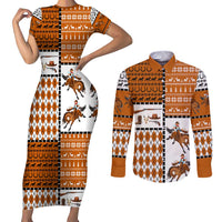 Horse Cowboy Merry Christmas Design Couples Matching Short Sleeve Bodycon Dress and Long Sleeve Button Shirt Funny Xmas Holiday Patterns - Wonder Print Shop