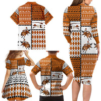 Horse Cowboy Merry Christmas Design Family Matching Long Sleeve Bodycon Dress and Hawaiian Shirt Funny Xmas Holiday Patterns - Wonder Print Shop