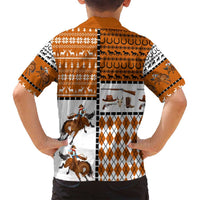 Horse Cowboy Merry Christmas Design Family Matching Off Shoulder Short Dress and Hawaiian Shirt Funny Xmas Holiday Patterns - Wonder Print Shop