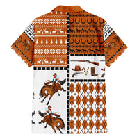 Horse Cowboy Merry Christmas Design Family Matching Off Shoulder Short Dress and Hawaiian Shirt Funny Xmas Holiday Patterns - Wonder Print Shop