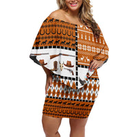 Horse Cowboy Merry Christmas Design Off Shoulder Short Dress Funny Xmas Holiday Patterns - Wonder Print Shop