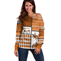 Horse Cowboy Merry Christmas Design Off Shoulder Sweater Funny Xmas Holiday Patterns - Wonder Print Shop