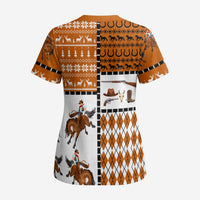 Horse Cowboy Merry Christmas Design Scrub Top Funny Xmas Holiday Patterns - Wonder Print Shop