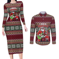 I Rock Jingle Bells Christmas Design Couples Matching Long Sleeve Bodycon Dress and Long Sleeve Button Shirt Funny Xmas Holiday Patterns - Wonder Print Shop