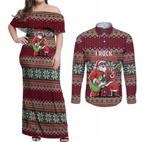 I Rock Jingle Bells Christmas Design Couples Matching Off Shoulder Maxi Dress and Long Sleeve Button Shirt Funny Xmas Holiday Patterns - Wonder Print Shop