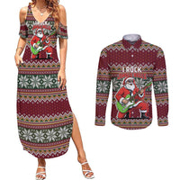 I Rock Jingle Bells Christmas Design Couples Matching Summer Maxi Dress and Long Sleeve Button Shirt Funny Xmas Holiday Patterns - Wonder Print Shop