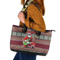 I Rock Jingle Bells Christmas Design Leather Tote Bag Funny Xmas Holiday Patterns - Wonder Print Shop
