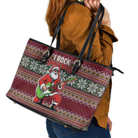 I Rock Jingle Bells Christmas Design Leather Tote Bag Funny Xmas Holiday Patterns - Wonder Print Shop