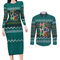 Horse Ho Ho Ho Christmas Design Couples Matching Long Sleeve Bodycon Dress and Long Sleeve Button Shirt Funny Xmas Holiday Patterns - Wonder Print Shop