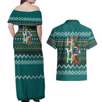 Horse Ho Ho Ho Christmas Design Couples Matching Off Shoulder Maxi Dress and Hawaiian Shirt Funny Xmas Holiday Patterns - Wonder Print Shop