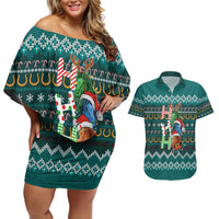 Horse Ho Ho Ho Christmas Design Couples Matching Off Shoulder Short Dress and Hawaiian Shirt Funny Xmas Holiday Patterns - Wonder Print Shop