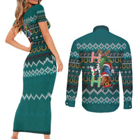 Horse Ho Ho Ho Christmas Design Couples Matching Short Sleeve Bodycon Dress and Long Sleeve Button Shirt Funny Xmas Holiday Patterns - Wonder Print Shop
