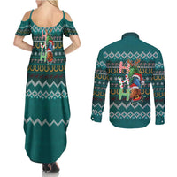 Horse Ho Ho Ho Christmas Design Couples Matching Summer Maxi Dress and Long Sleeve Button Shirt Funny Xmas Holiday Patterns - Wonder Print Shop