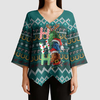 Horse Ho Ho Ho Christmas Design Kimono Sleeve Blouse Funny Xmas Holiday Patterns - Wonder Print Shop