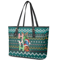 Horse Ho Ho Ho Christmas Design Leather Tote Bag Funny Xmas Holiday Patterns - Wonder Print Shop