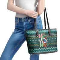 Horse Ho Ho Ho Christmas Design Leather Tote Bag Funny Xmas Holiday Patterns - Wonder Print Shop