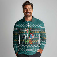 Horse Ho Ho Ho Christmas Design Long Sleeve Polo Shirt Funny Xmas Holiday Patterns - Wonder Print Shop