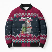 I Want A Hippopotamus Christmas Design Bomber Puffer Jacket Xmas Holiday Patterns - Wonder Print Shop