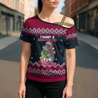 I Want A Hippopotamus Christmas Design Cross Shoulder Shirt Xmas Holiday Patterns - Wonder Print Shop