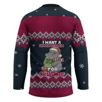 I Want A Hippopotamus Christmas Design Hockey Jersey Xmas Holiday Patterns - Wonder Print Shop