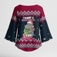 I Want A Hippopotamus Christmas Design Kimono Sleeve Blouse Xmas Holiday Patterns - Wonder Print Shop