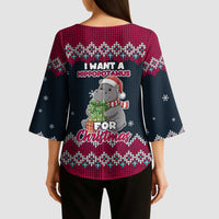I Want A Hippopotamus Christmas Design Kimono Sleeve Blouse Xmas Holiday Patterns - Wonder Print Shop