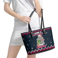 I Want A Hippopotamus Christmas Design Leather Tote Bag Xmas Holiday Patterns - Wonder Print Shop