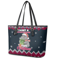 I Want A Hippopotamus Christmas Design Leather Tote Bag Xmas Holiday Patterns - Wonder Print Shop