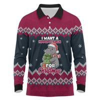 I Want A Hippopotamus Christmas Design Long Sleeve Polo Shirt Xmas Holiday Patterns - Wonder Print Shop