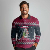 I Want A Hippopotamus Christmas Design Long Sleeve Polo Shirt Xmas Holiday Patterns - Wonder Print Shop