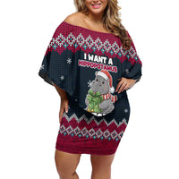 I Want A Hippopotamus Christmas Design Off Shoulder Short Dress Xmas Holiday Patterns - Wonder Print Shop