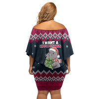 I Want A Hippopotamus Christmas Design Off Shoulder Short Dress Xmas Holiday Patterns - Wonder Print Shop
