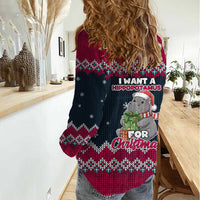 I Want A Hippopotamus Christmas Design Women Casual Shirt Xmas Holiday Patterns - Wonder Print Shop