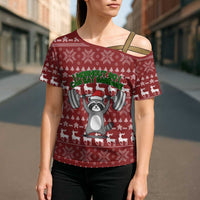 I Workout So I Can Eat Garbage Christmas Design Cross Shoulder Shirt Xmas Holiday Patterns - Wonder Print Shop