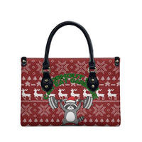 I Workout So I Can Eat Garbage Christmas Design Leather Bag Xmas Holiday Patterns - Wonder Print Shop