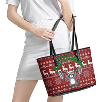 I Workout So I Can Eat Garbage Christmas Design Leather Tote Bag Xmas Holiday Patterns - Wonder Print Shop