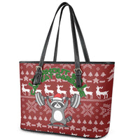 I Workout So I Can Eat Garbage Christmas Design Leather Tote Bag Xmas Holiday Patterns - Wonder Print Shop